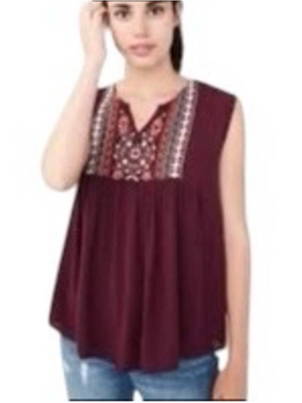 Aeropostale Boho Embroidered Sleeveless Peasant Top in Burgundy Size Medium